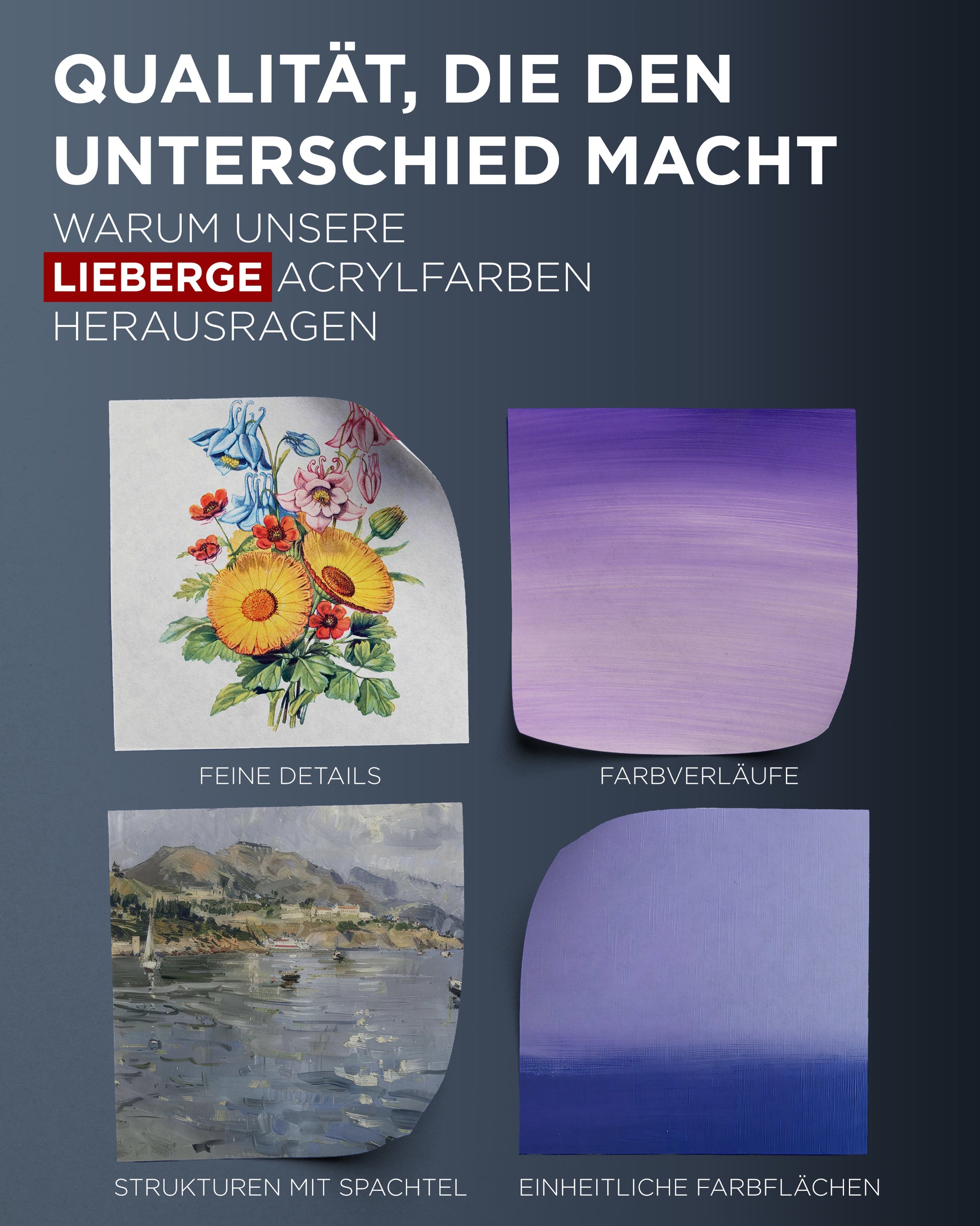 acrylfarben set, acryl farben, acryl malerei - feine Details, Farbverläufe, Strukturen mit spachtel, einheitliche Flächen