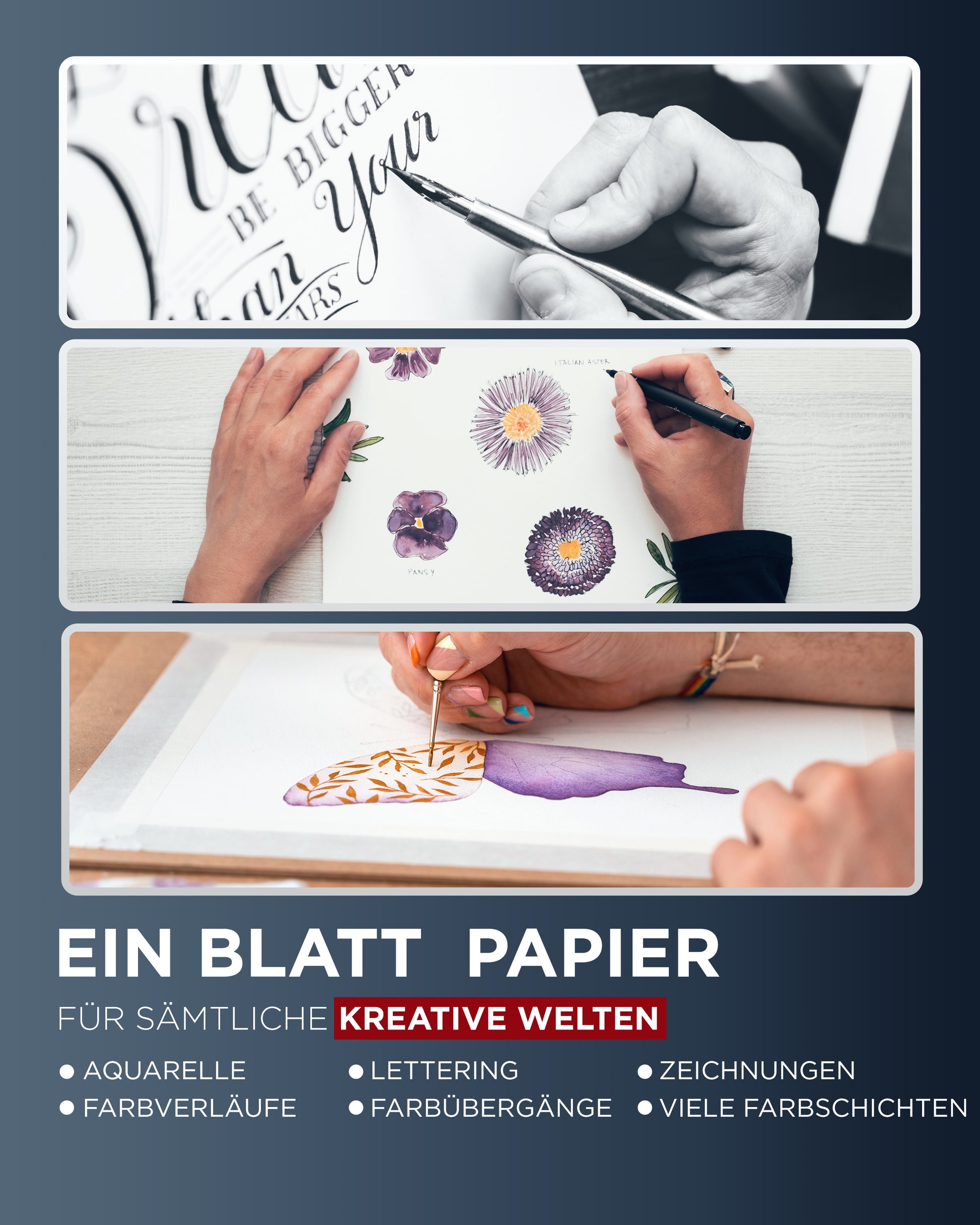 aquarellpapier, papier für aquarell, papier aquarell - farbverläufe, lettering, zeichnungen, farbübergänge, aquarelle, farbschichten