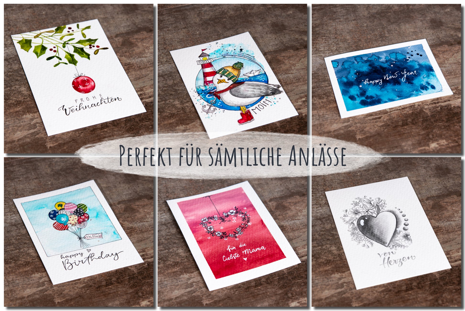 aquarell postkarten, aquarell postkarte, aquarell papier - weihnachten, urlaub, geburtstag uvm.