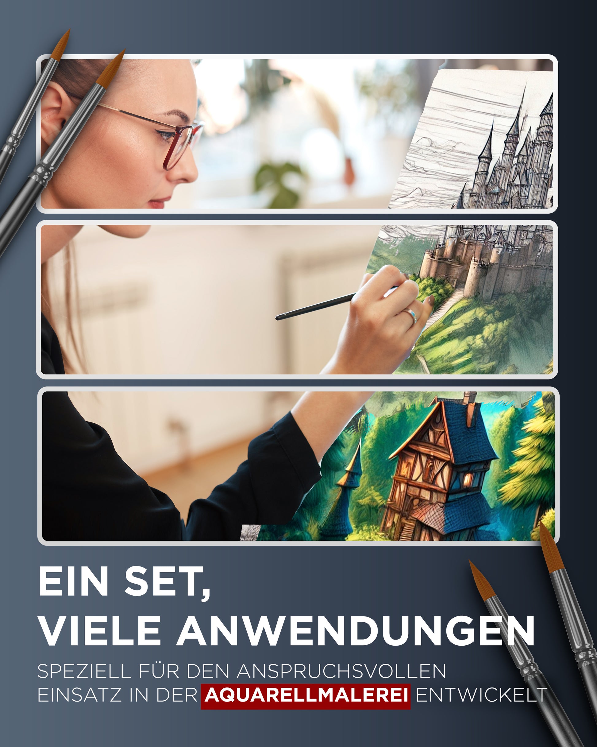 aquarellpinsel, aquarell malerei, aquarell malen - frau malt aquarell