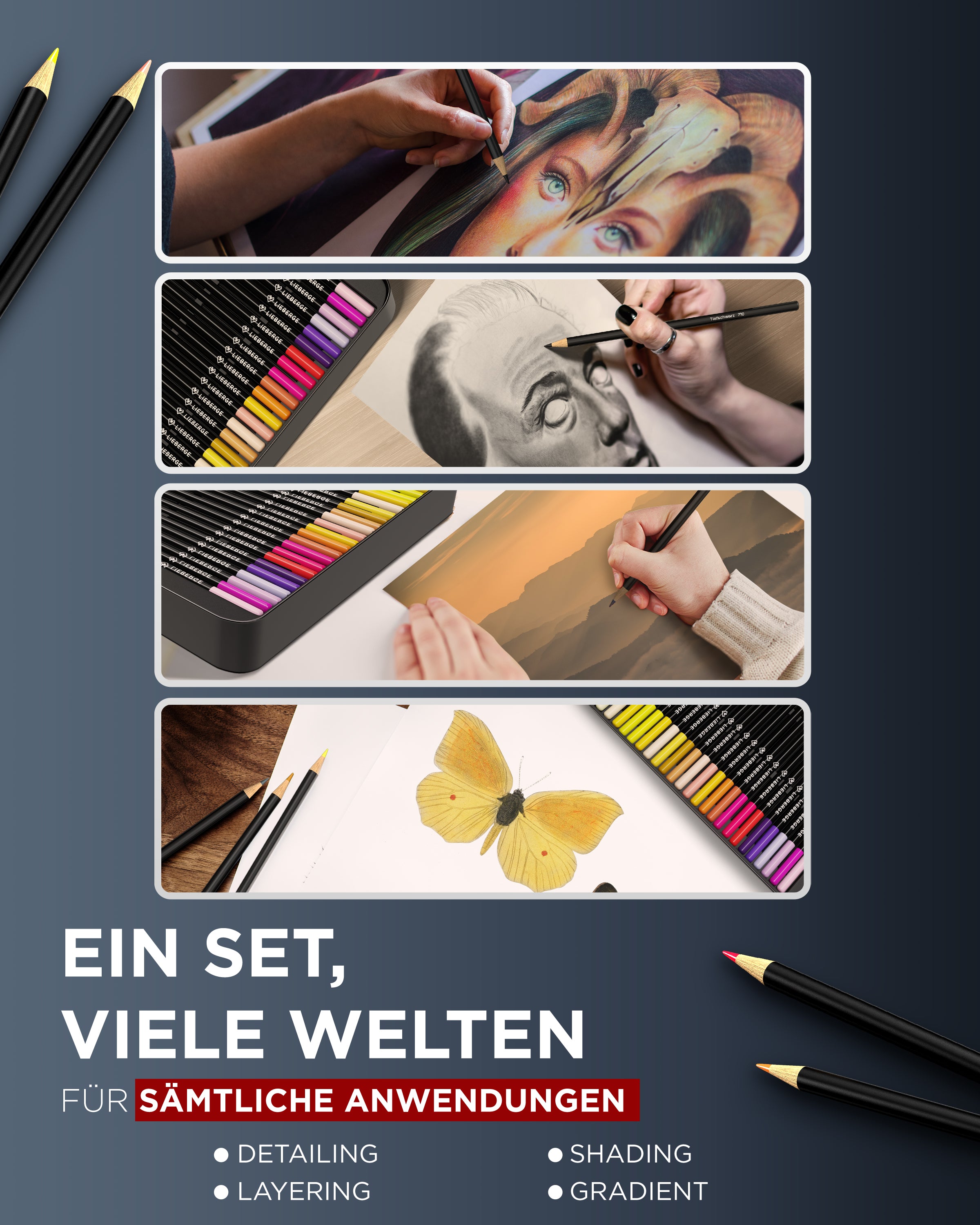 buntstifte, bunt stifte, buntstifte set - detailing, shading, layering, gradient