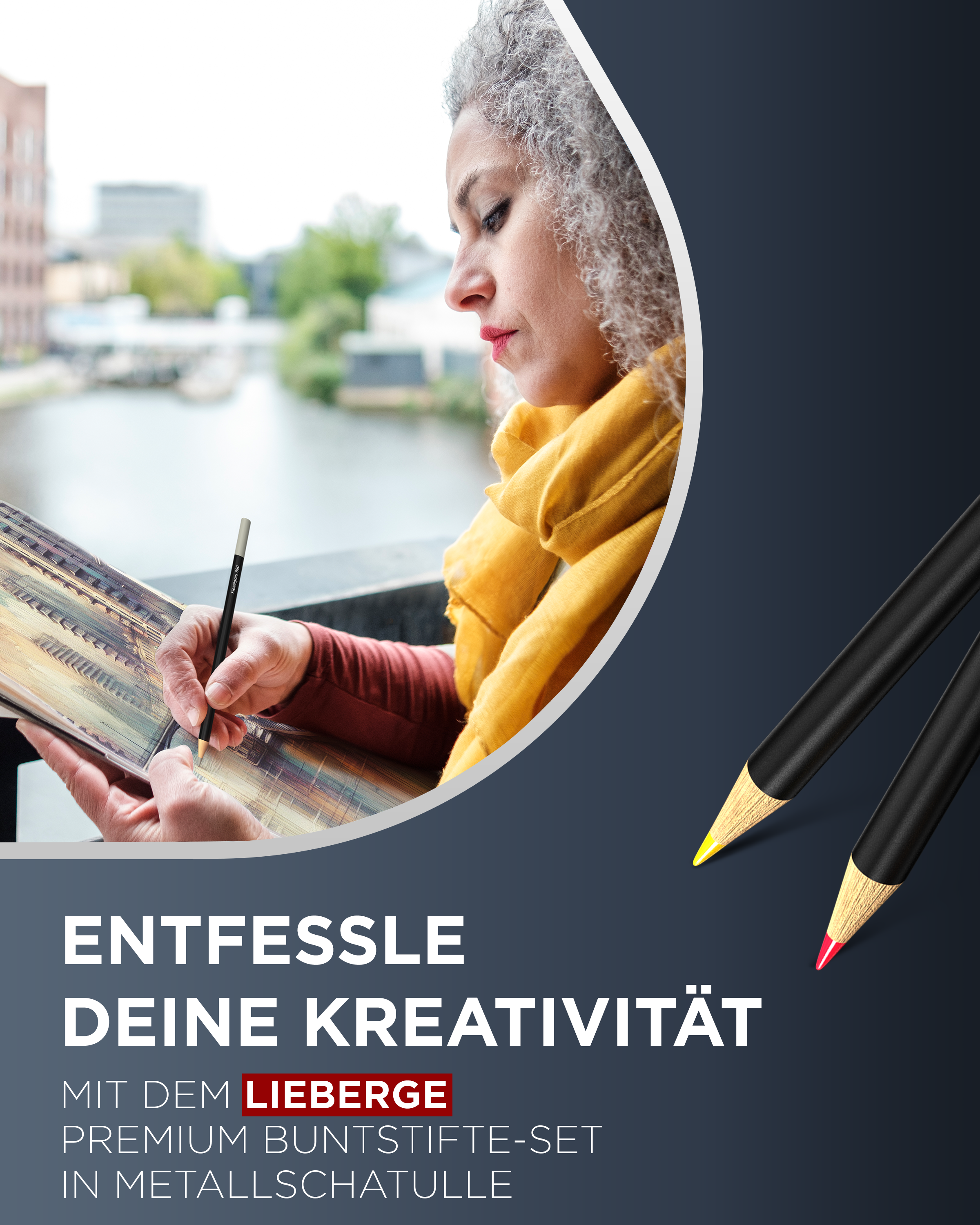 buntstifte, bunt stifte, buntstifte set - frau malt