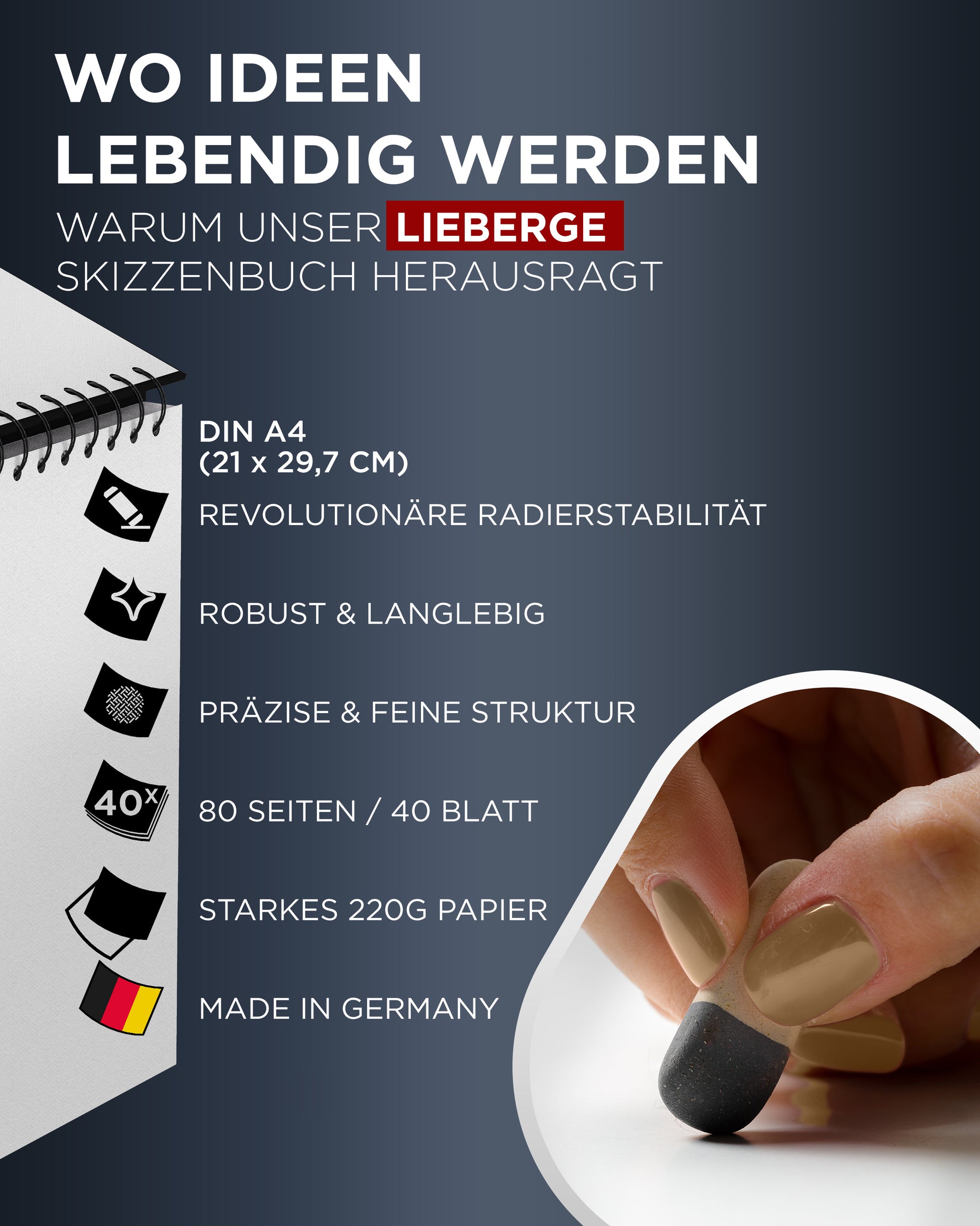 skizzenbuch, skizzen buch, sketch book, sketchbook - radierstabil, robust, langlebig, starkes papier