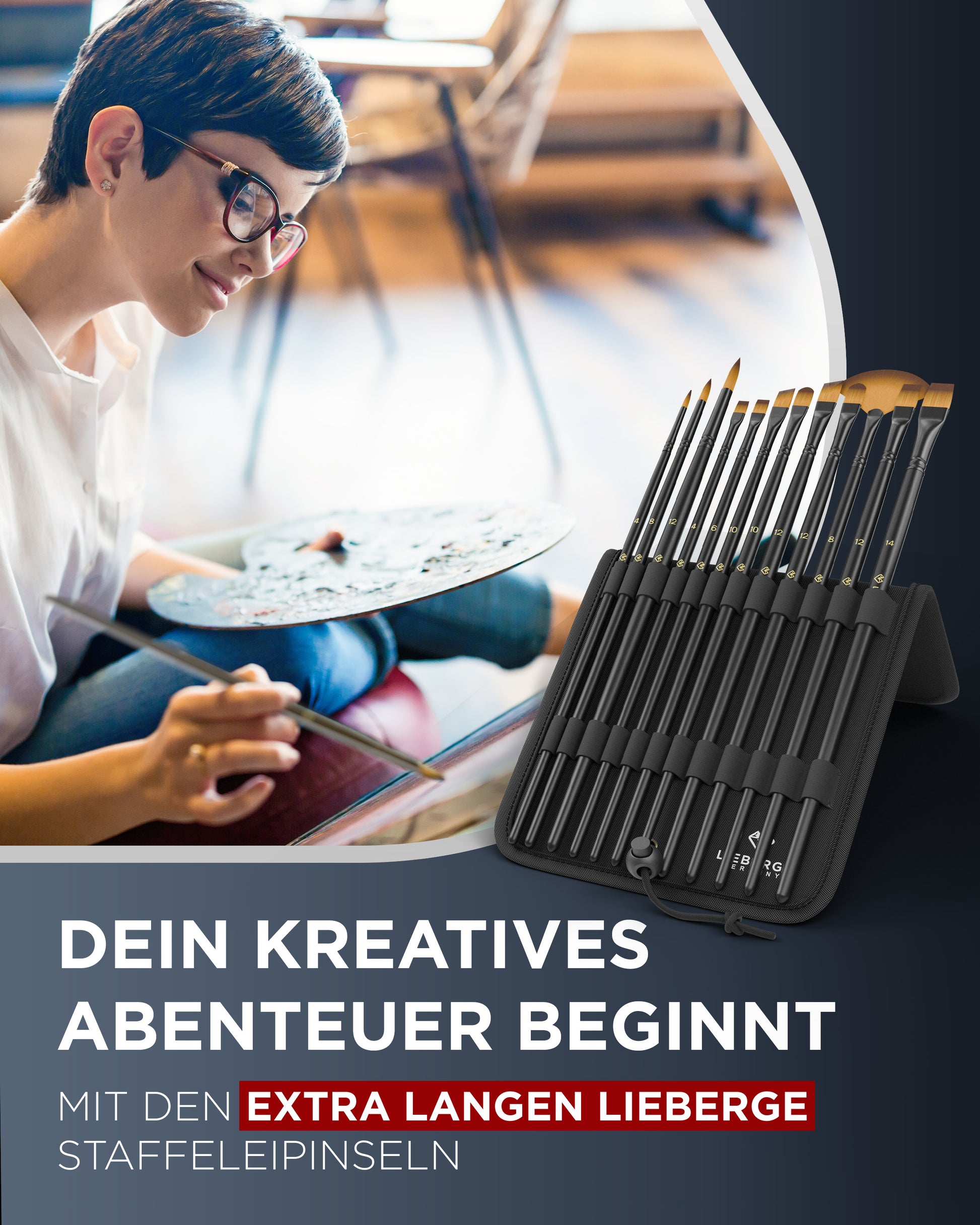pinselset, pinsel malen, pinsel für acrylfarben, staffeleipinsel - frau malt