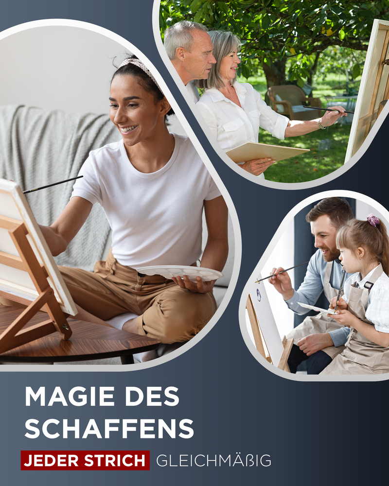 pinselset, pinsel malen, pinsel für acrylfarben, staffeleipinsel - frau und ehepaar malen an staffelei, kind malt