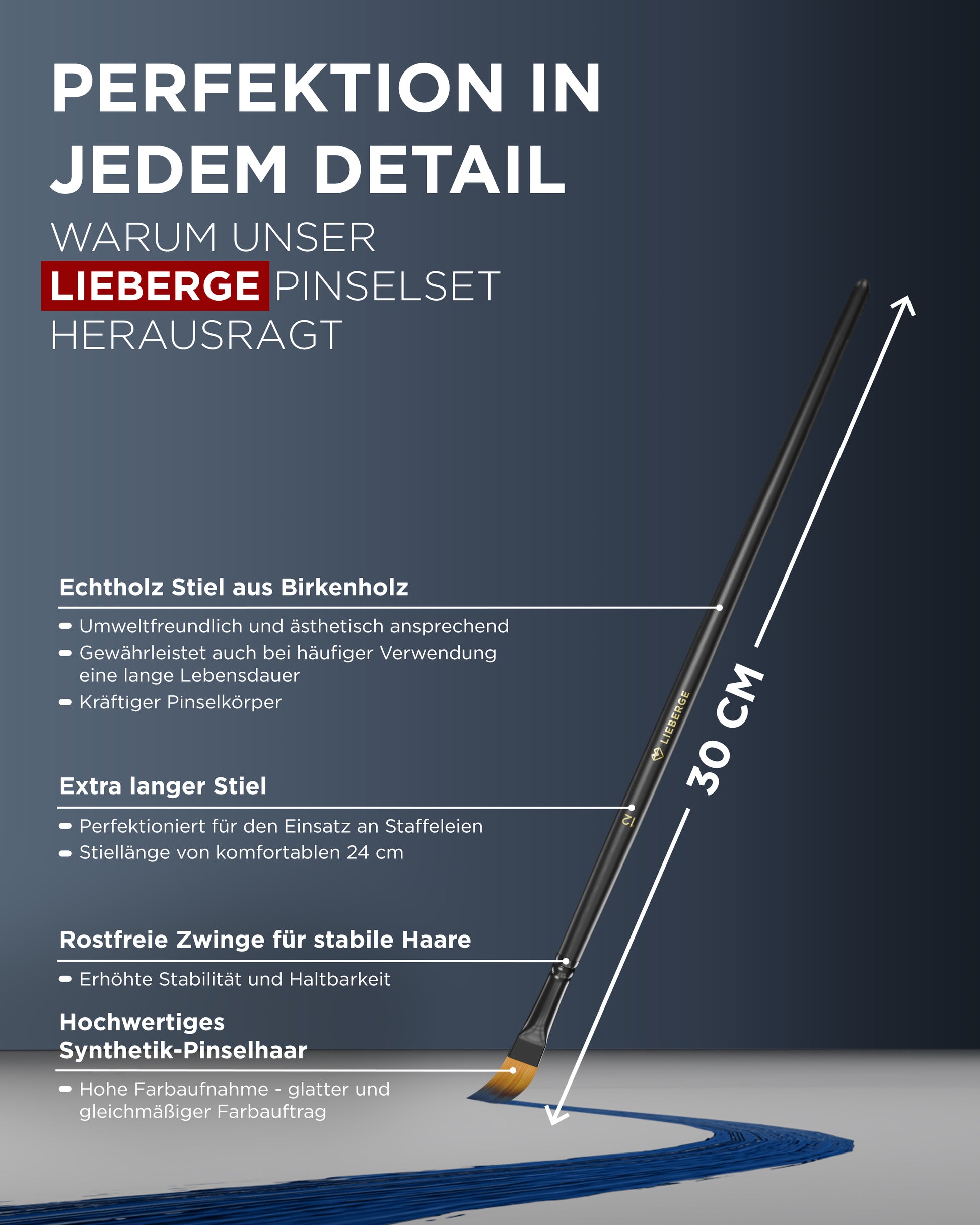 pinselset, pinsel malen, pinsel für acrylfarben, staffeleipinsel - pinseldetails, extra langer stiel