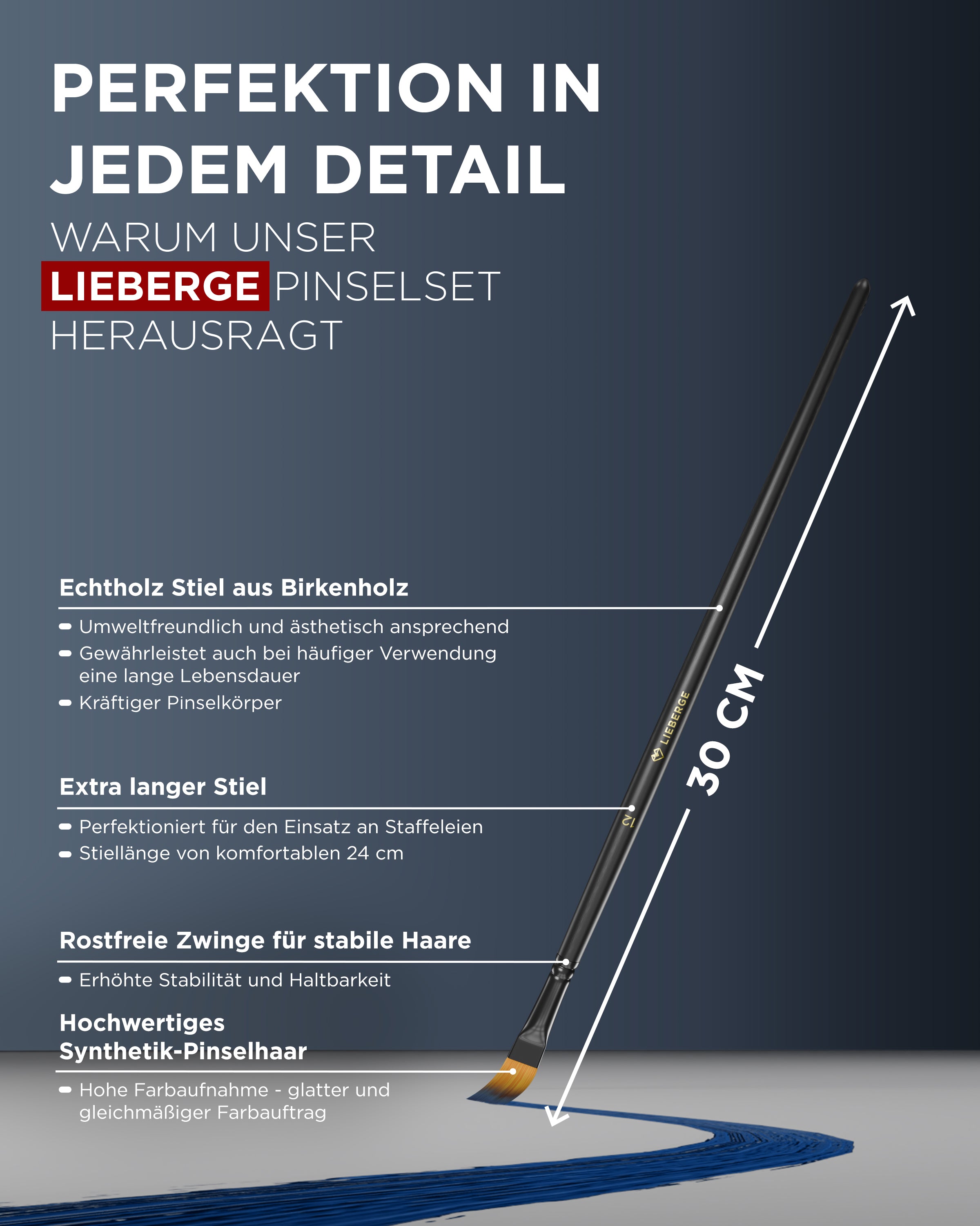 pinselset, pinsel malen, pinsel für acrylfarben, staffeleipinsel - pinseldetails, extra langer stiel