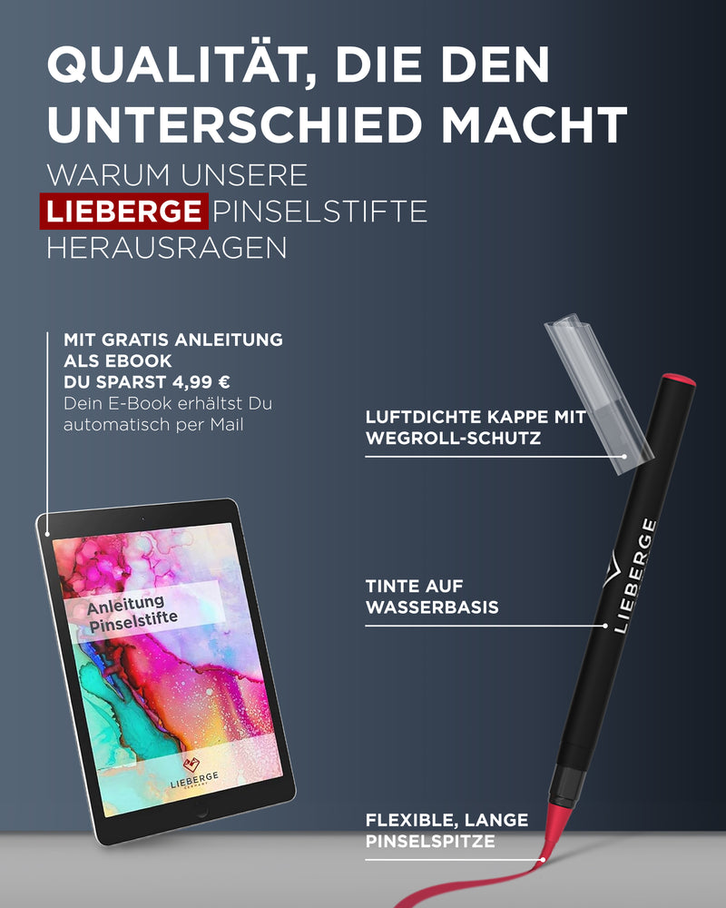 Pinselstifte, Brush Pen, Aquarellstifte - inklusive Anleitung, Stift auf Wasserbasis, flexible Spitze, luftdichte Kappe
