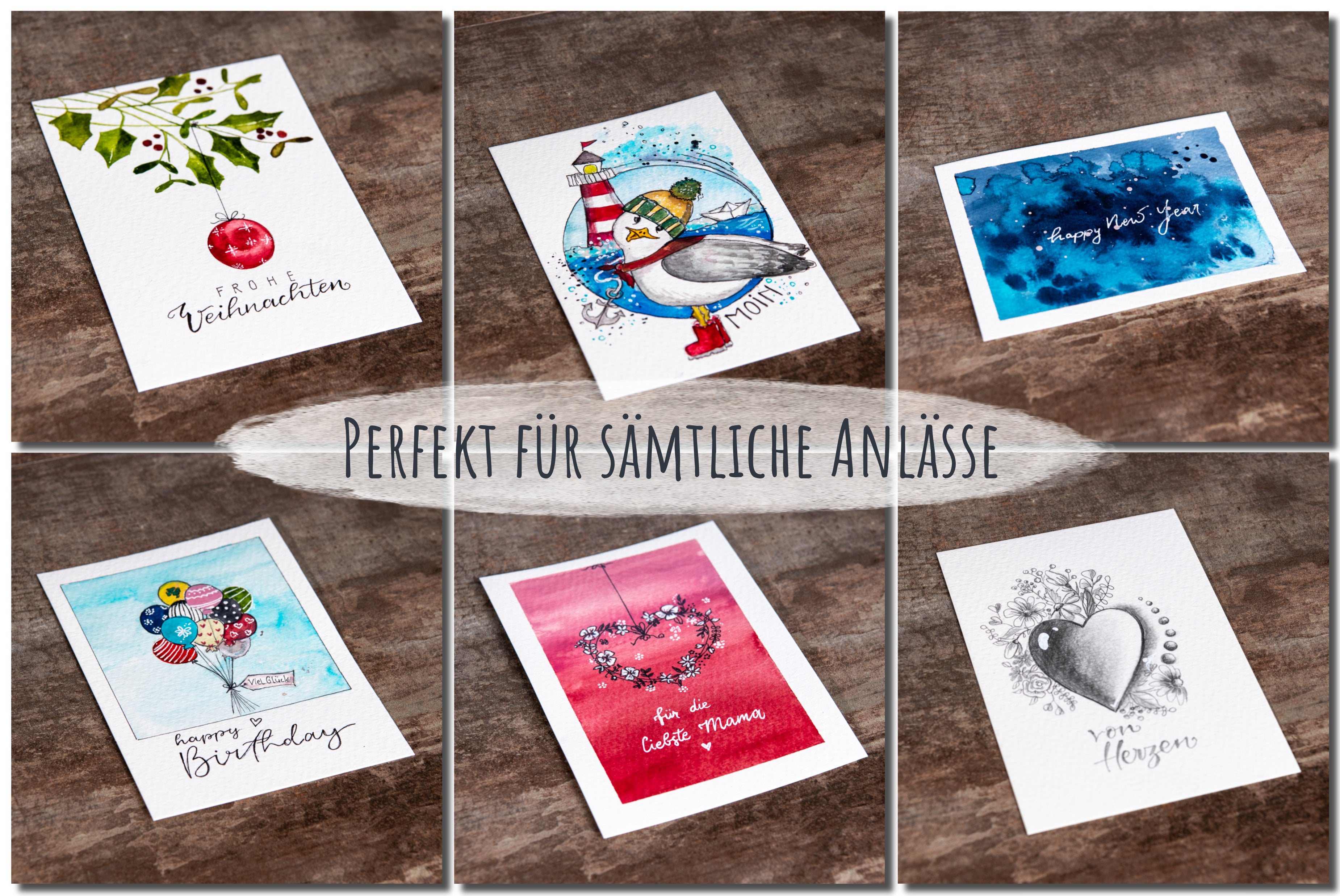 aquarell postkarten, aquarell postkarte, aquarell papier - weihnachten, urlaub, geburtstag uvm.
