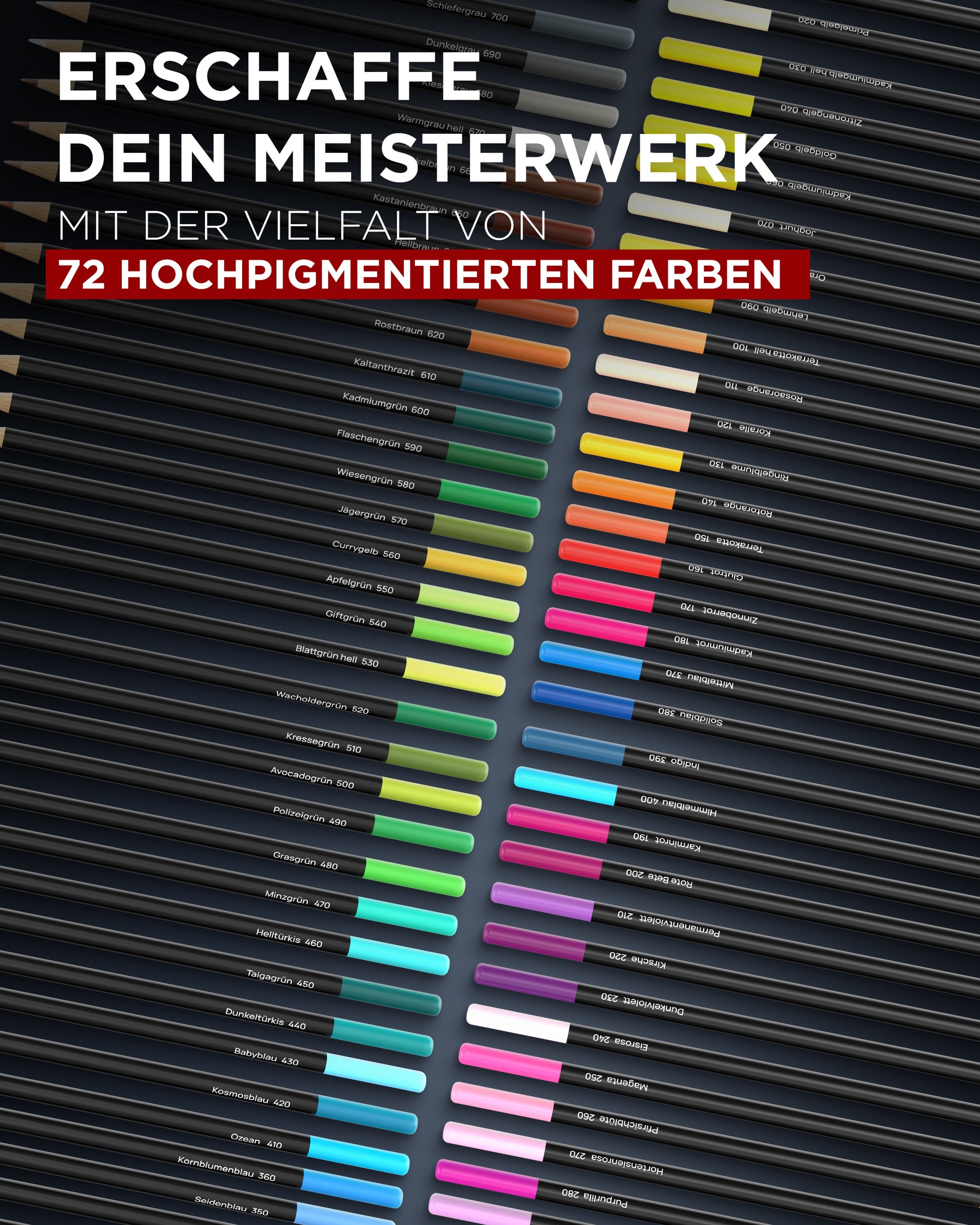 buntstifte, malen buntstifte, farbstifte - farbübersicht 72 farben