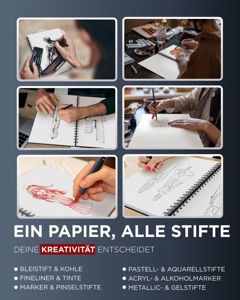 skizzenbuch, skizzen buch, sketch book, sketchbook - bleistifte, kohle, pastell, aquarellstifte, fineliner, tinte, acrylarker, marker, pinselstifte, metallicstifte